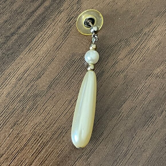Vintage Slender Long Glass Pearl Pierced Drop Earrings - Picture 3 of 4